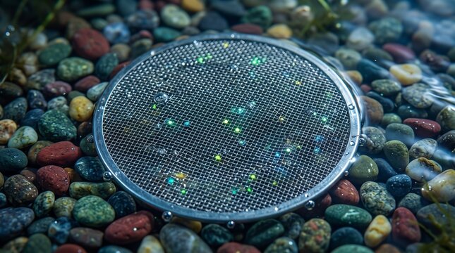 Aquatic Environmental Sensor Submerged Mesh On River Bed Water Quality Monitoring Concept