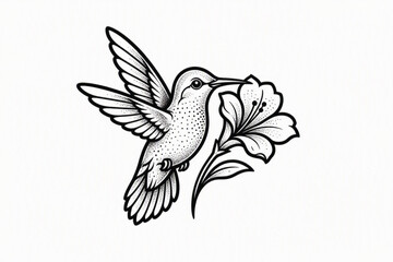 Obraz premium Tattoo Linework Hummingbird Flower Design