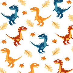 cartoon dinosaur seamless pattern vector design for kids apparel © Rizki
