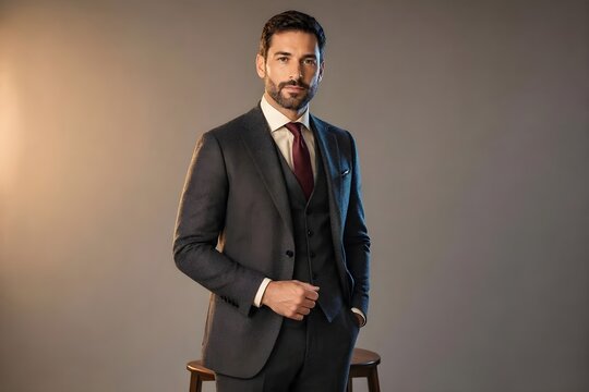 modello uomo vestito bene in studio fotografico