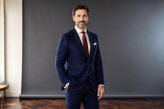 modello uomo vestito bene in studio fotografico