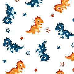 cute cartoon dinosaur seamless pattren design vector for kids apparel © Rizki