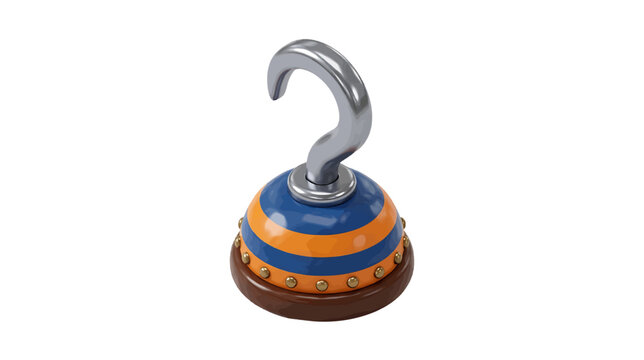 3d pirate hook with blue and orange stripes on a transparent background
