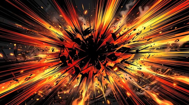 Dynamic explosion of fiery colors in abstract digital art