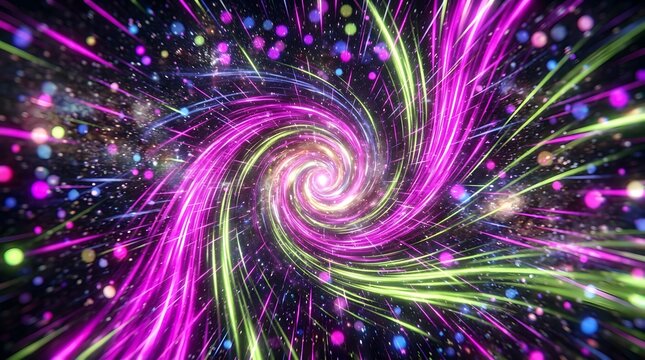 Colorful abstract spiral with vibrant neon light trails