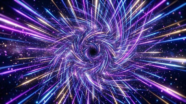 Abstract cosmic vortex with vibrant neon light trails
