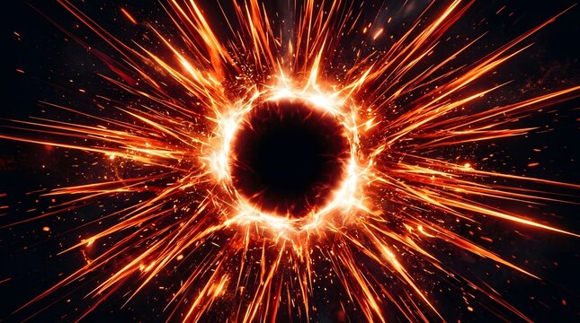 Dynamic fiery explosion with glowing sparks and dark center