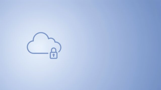 Secure cloud storage icon on light blue background with Cloud symbol lock attached represents secure online storage digital security technology icon