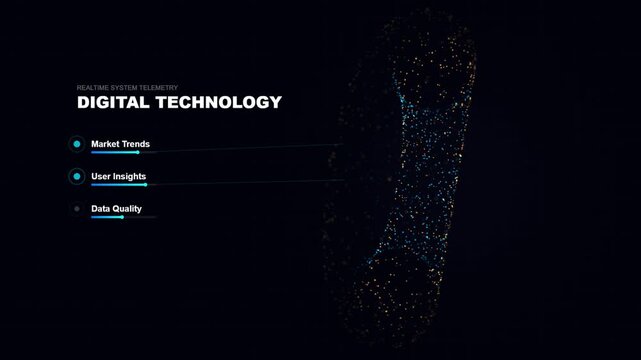 Digital technology abstract data visualization with glowing particles forming a sphere