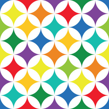Vector colorful star seamless pattern. Bright multicolor background texture with geometric vibrant diamond shapes and abstract repeat mosaic for trendy wrapping paper print