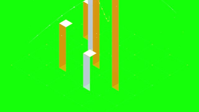 Animated 3D bar chart rising on a digital green screen background