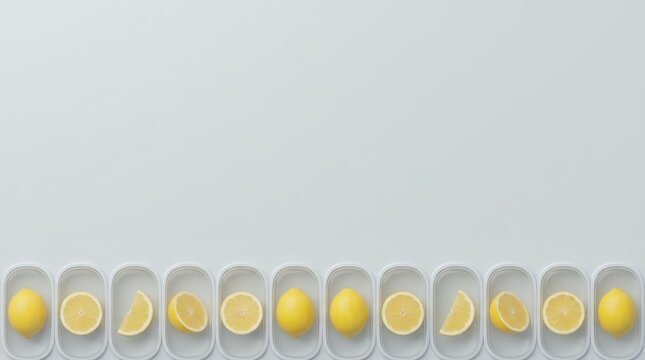 Minimalist Lemon Frame and Raised Pod Citrus Border with Copy Space Background for Summer Retail Advertising and Seasonal Promotion Campaigns