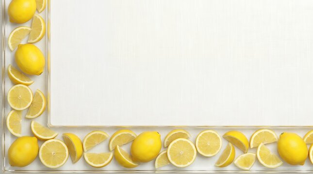 Minimalist Lemon Frame featuring Glass Panel Inlaid Citrus Border and Clean Copy Space Background for Upscale Hospitality Advertising and Restaurant Menus