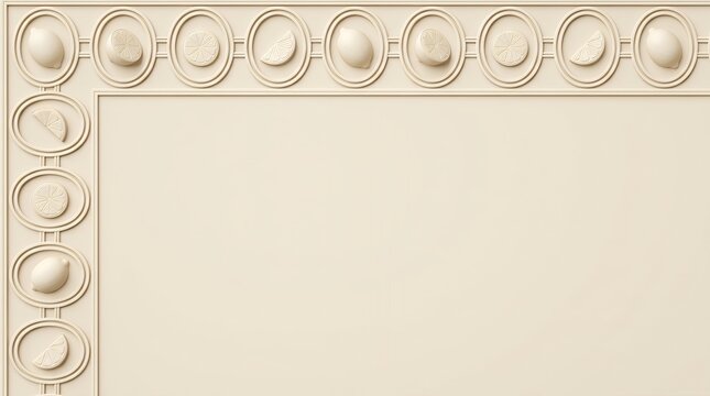 Sculptural plaster lemon frame and citrus border with copy space background for luxury culinary food branding and elegant restaurant menu design