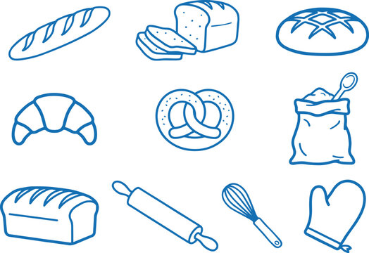 Bakery icon set with baguette and croissant for pastry shop