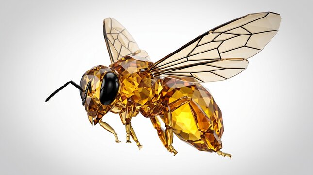 Golden mechanical honey bee made of clockwork gears and amber elements isolated on white background with clockwork insect steampunk insect gear bee metal insect robot bee