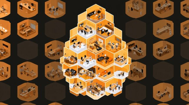 Honeycomb structure holds miniature office interiors