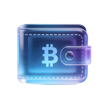 3D blue glass bitcoin wallet icon isolated on white background