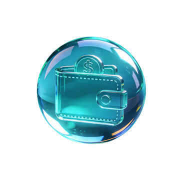 3D glass cryptocurrency wallet icon on sphere background