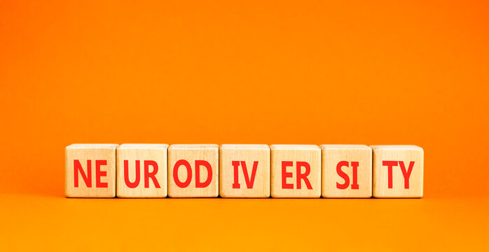 Neurodiversity word symbol. Concept word Neurodiversity on beautiful wooden blocks. Beautiful orange table orange background. Business science biological medical neurodiversity word concept Copy space
