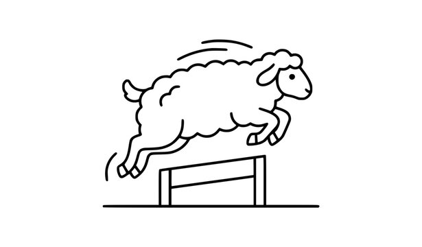 Sheep Jumping Over Small Obstacle Linear Vector Icon with Editable Outline Stroke