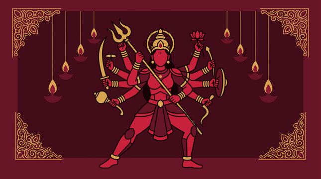 Powerful Hindu Goddess with Many Arms and Weapons.