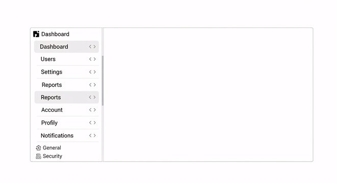 Screenshot of a minimalist user interface with a sidebar navigation menu, highlighting the 'Reports' section and a blank content area.
