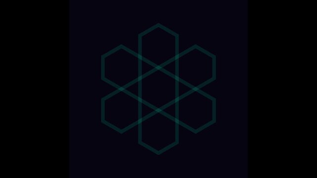 Minimalist teal geometric linear pattern featuring interconnected hexagons on a dark background
