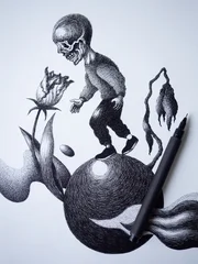 skull head human walking meditation enjoy moment live in present happy mind art illustration design hand drawing peace calm concept balance life relax mental health lifestyle body harmony psychology © Benjavisa Ruangvaree