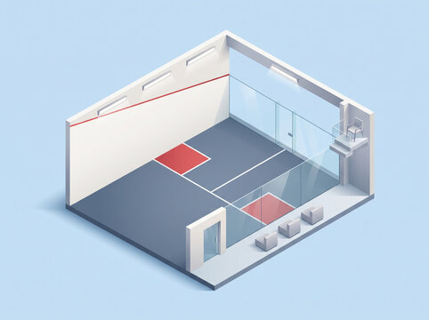 Isometric illustration of a modern indoor squash court