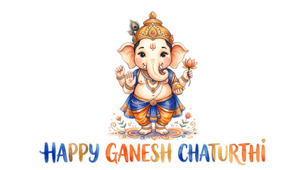 Fototapeta premium Cute cartoon lord ganesha for happy ganesh chaturthi isolated on transparent background