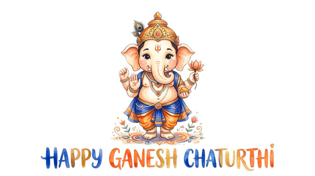 Cute cartoon lord ganesha for happy ganesh chaturthi isolated on transparent background