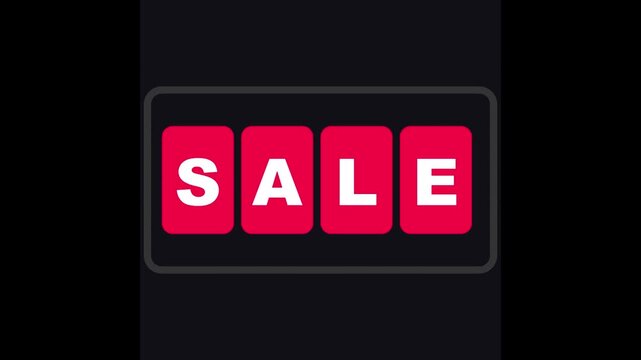 A digital graphic featuring the word SALE in bold white sans-serif letters, each character displayed on an individual red rectangular panel set against a dark, rounded rectangular background.