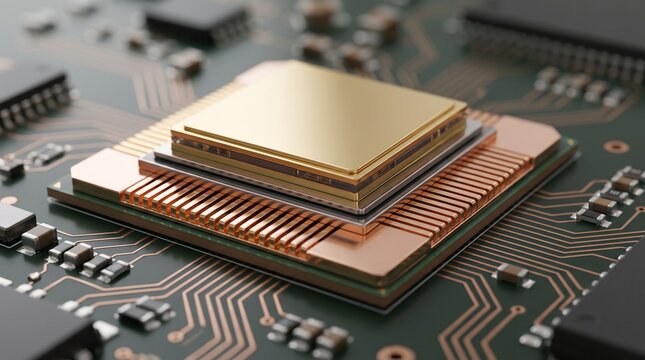 Futuristic semiconductor processor chip with advanced integrated circuit technology