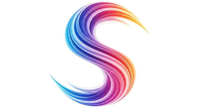 Abstract s letter shape formed by colorful flowing paint lines on a clean white background surface with created vibrant multicolored strokes arranged swirling background create dynamic illustration