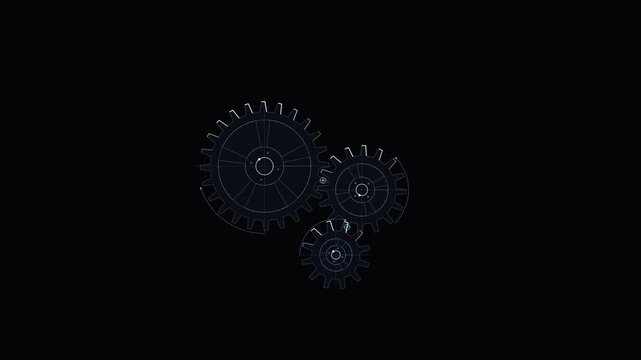 Rotating blueprint gears mechanism engineering tech animation