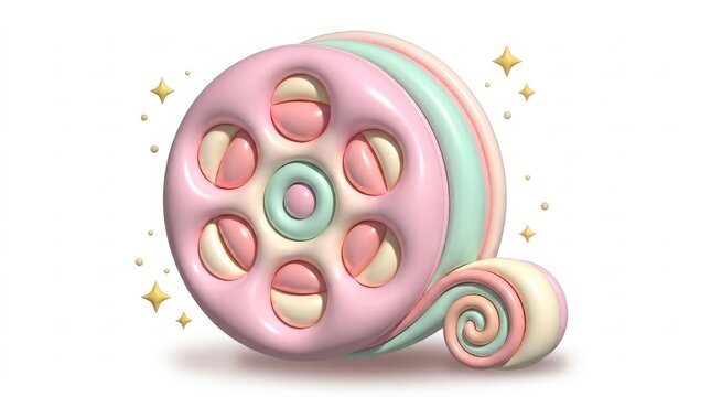 Design - 3d pastel film reel illustration with sweet candy texture and soft colors