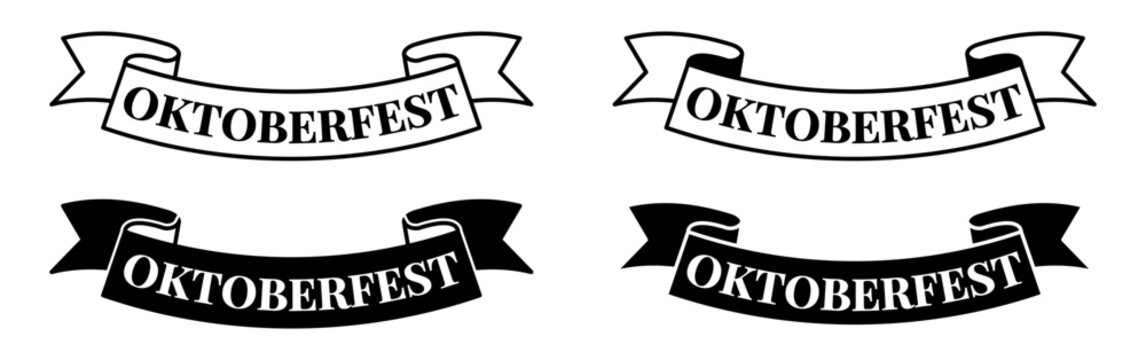 Set of four vintage style Oktoberfest ribbon banners with decorative typography.