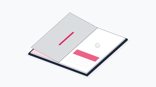 Isometric Open Book Animation with Changing Pages and Colorful UI Elements