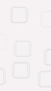 Vertical video 9:16 of minimalist light grey background with soft 3D neumorphic rounded squares animated in a subtle motion. Modern clean tech abstract background for mobile stories, reels, and shorts
