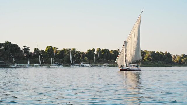 Cruise ship on the river Nile between Luxor and Aswan, upper Egypt.