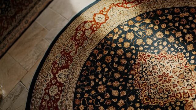 Close-up of an Ornate Oriental Carpet with Intricate Patterns