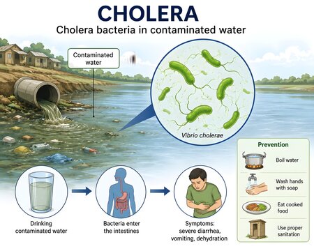 Waterborne Cholera Infection and Bacterial Transmission