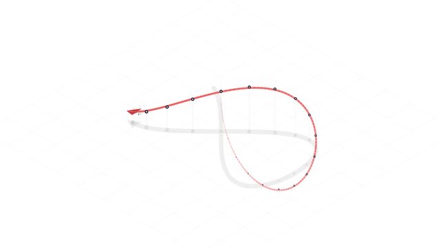 Red Arrow Following Curved Path on Isometric Grid Background