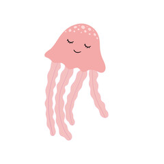 Cute pink jellyfish graphic illustration with a smiling face © Marina