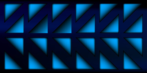 Fototapeta premium Abstract blue geometric triangular pattern featuring sharp edges and dark neon highlights for futuristic digital technology interface designs.