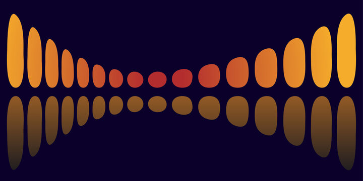 Abstract sound wave visualizer with warm orange and red oval elements reflecting on a dark blue background for audio technology concepts.