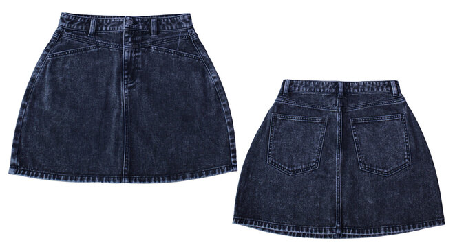 Ladies Denim Jeans Skirt Stylish blue denim skirt featuring dual perspective angles isolated on a white background for fashion apparel and online store promotion
