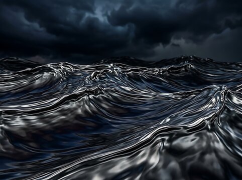 Metallic waves background with dark fluid color reflection