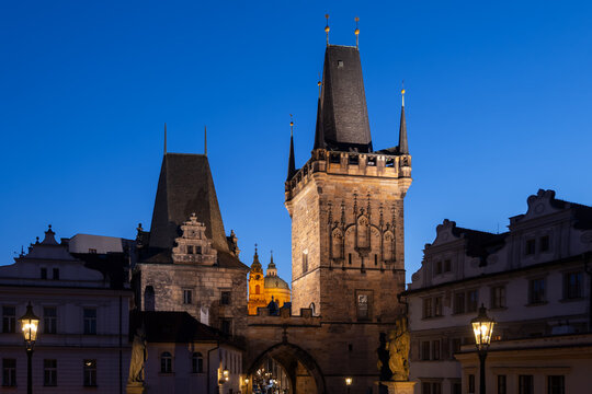 Lesser Town Bridge Tower At Night In Prague